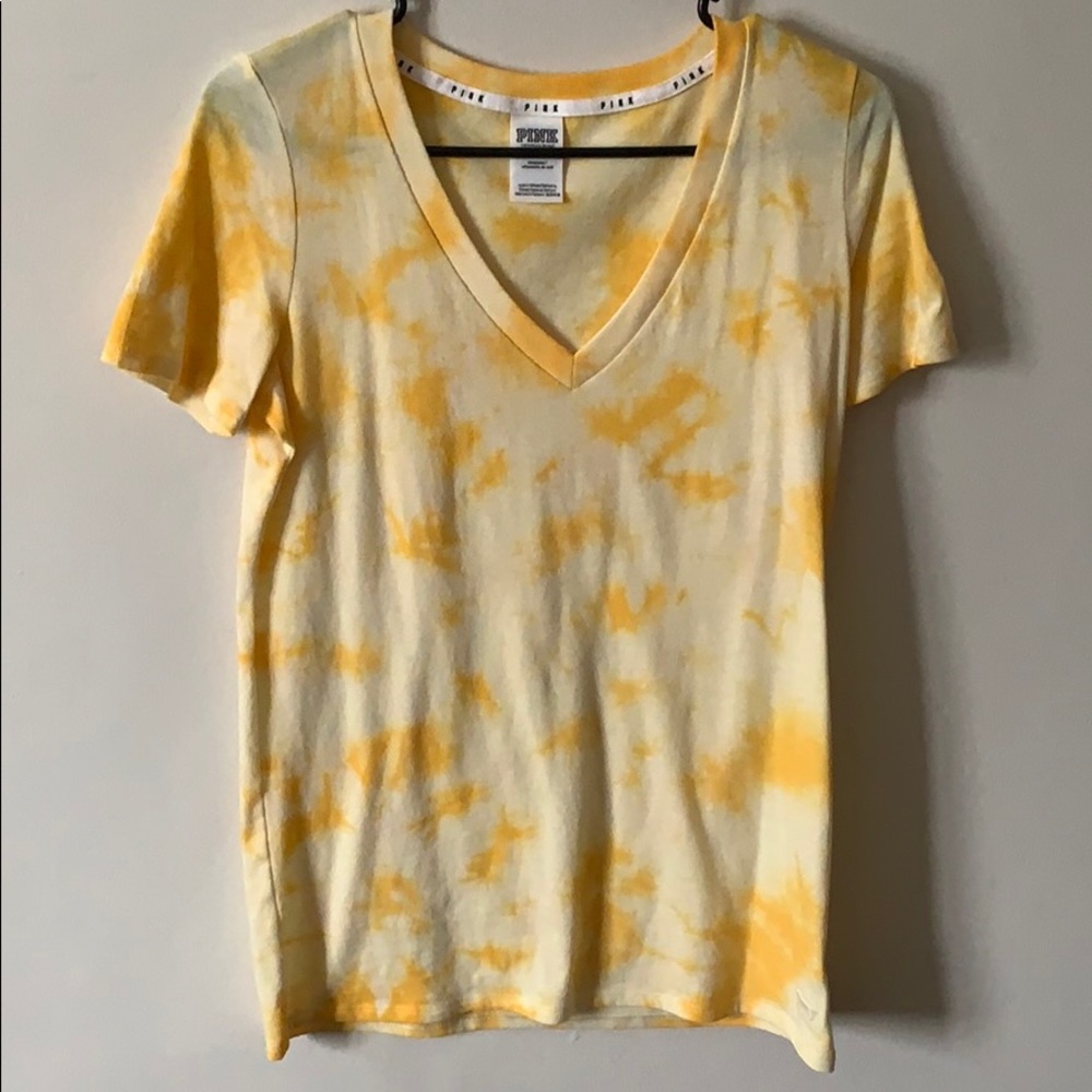 VS PINK Perfect V Neck- Yellow Tie Dye